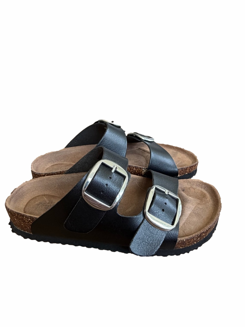 Black Double-Buckle Cork Footbed Sandals